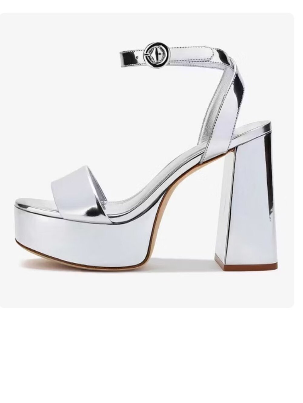 FSJ Silver Metallic Open Round Toe Strap Heels Sandals with Platform